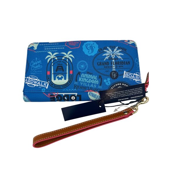 Dooney & Bourke Disney Parks Wristlet Wallet Blue Leather Accents Zip Closure - Picture 2 of 4